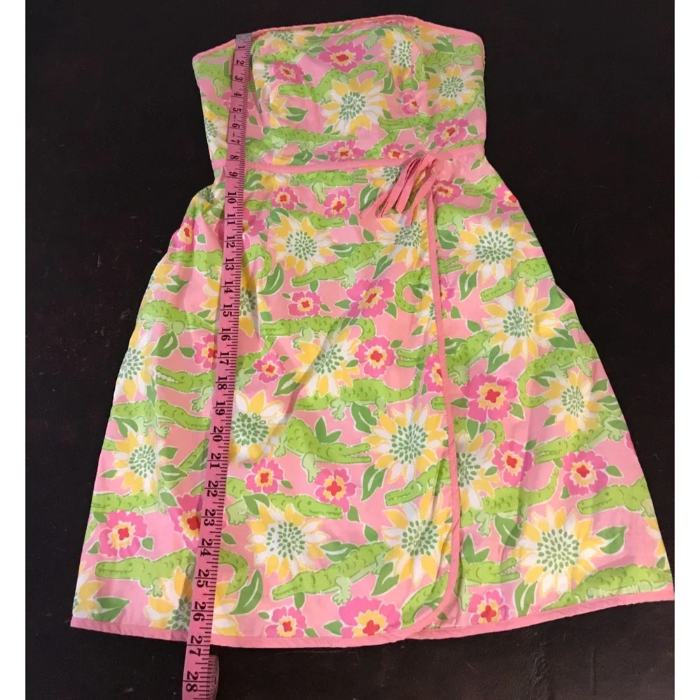 Vintage Lilly Pulitzer White Label Strapless Alligator Floral Dress Size 4 - Picture 9 of 11